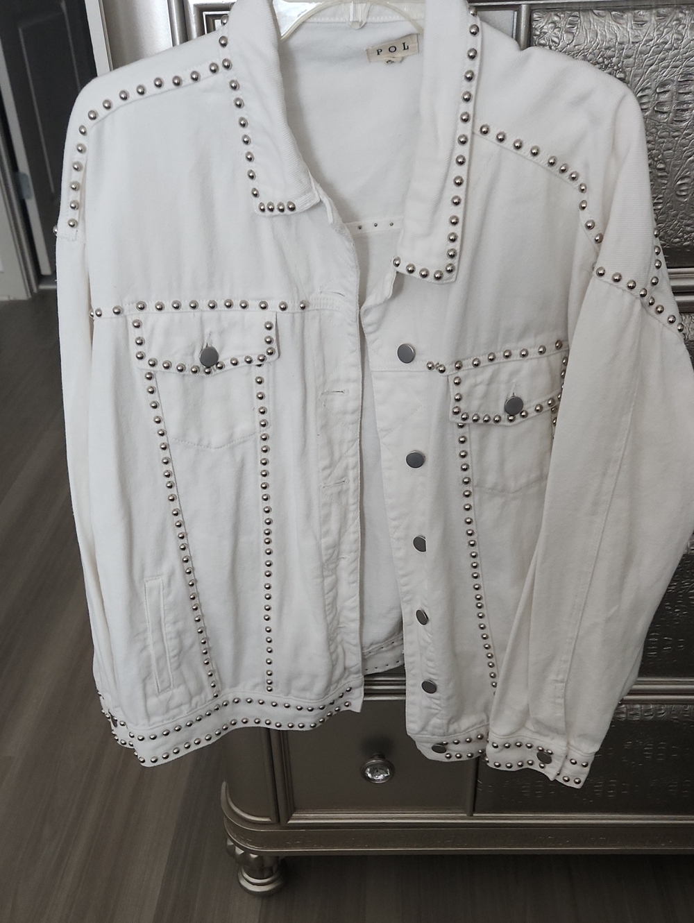 POL White Denim Jacket with Silver Studs